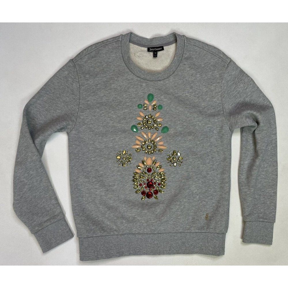 Juicy Couture Crewneck Sweatshirt Women XS Gray Jewel Bling